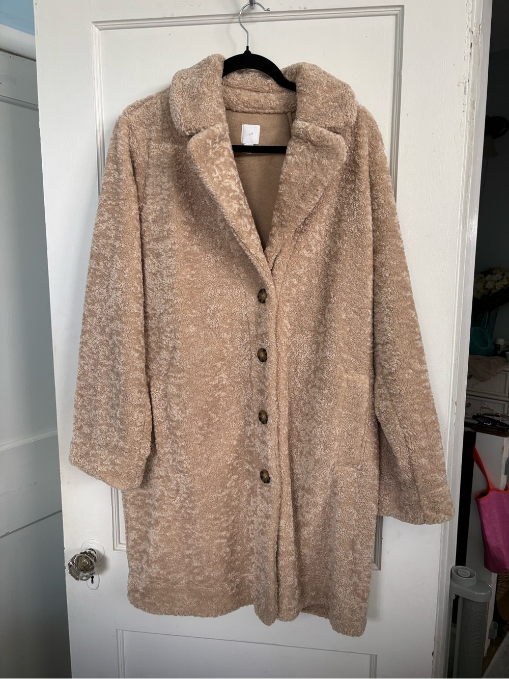 J. Jill Soft Taupe Teddy Coat with Button Front